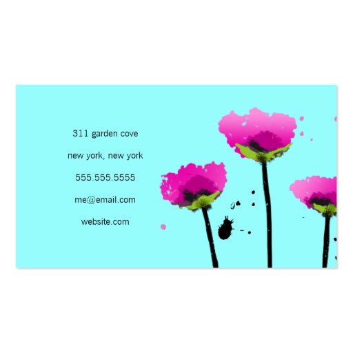 311 Passionate Pink Poppy Blue Business Card Template (back side)