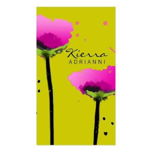 311-PASSIONATE POPPY | PEA GREEN BUSINESS CARD (front side)