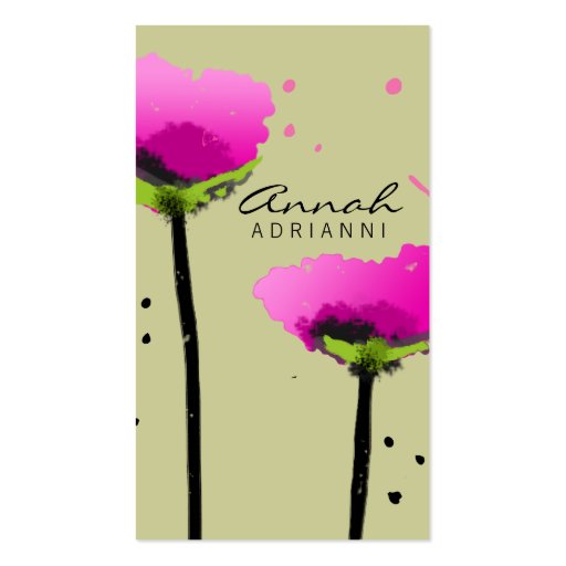 311 PASSIONATE POPPY SAGE GREEN BUSINESS CARD TEMPLATES (front side)