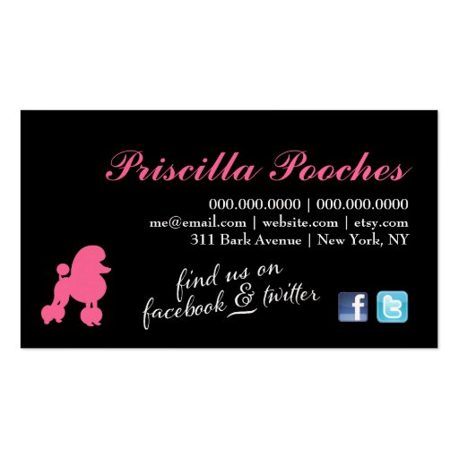 311 Pearl the Poodle Pet Grooming Business Card Templates (back side)