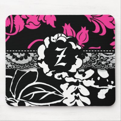 311-PINK BLACK FLORAL MONOGRAM MOUSEPAD by Jill311