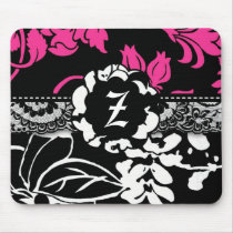 311-PINK BLACK FLORAL MONOGRAM mousepads