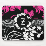 311-PINK BLACK FLORAL MONOGRAM mousepads