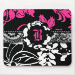 311-PINK BLACK FLORAL MONOGRAM MOUSEPAD