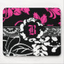 311-PINK BLACK FLORAL MONOGRAM MOUSEPAD