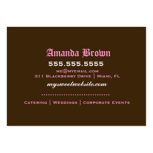 311-Pink Blackberry "Pure" Chocolate Damask Business Card Templates (back side)