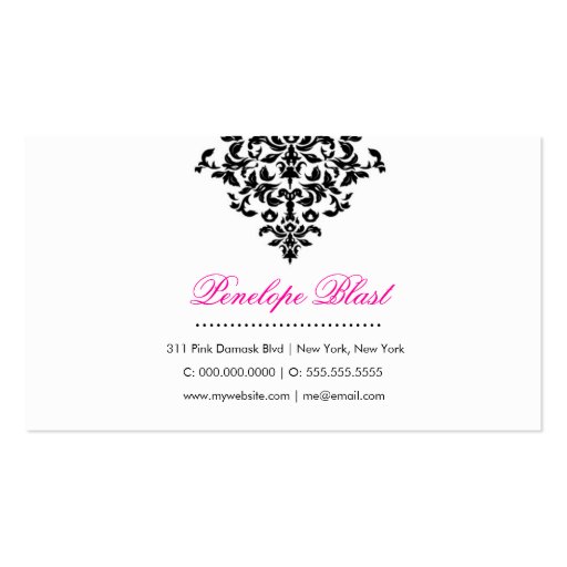 311 Pink Blast Damask Hott Pink Business Card (back side)
