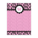 311-PINK BUTTERFLY DAMASK postcards