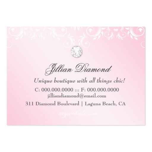 311-Pink Delish Monogram Blackberry Damask Business Card (back side)