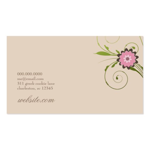311 Pink Floral Flourish Sand Business Card (back side)
