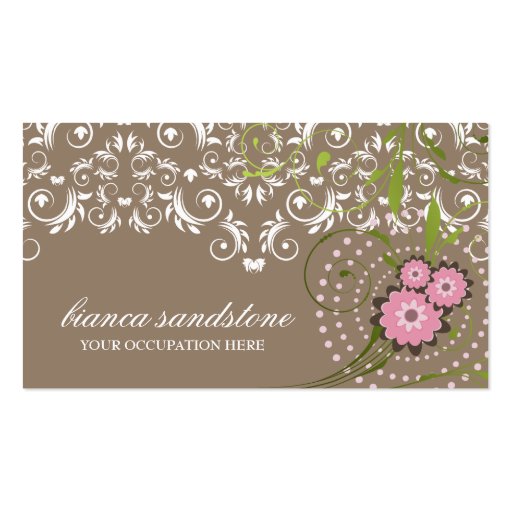 311 Pink Floral Flourish Sand Business Card (front side)