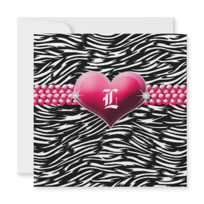 311-Pink Glam Heart Monogram | Black Personalized Invite by Jill311