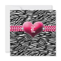 311-Pink Glam Heart Monogram | Black Personalized Invite