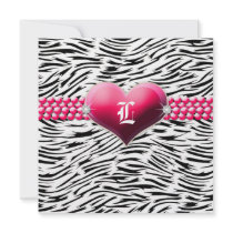 311-Pink Glam Heart Monogram | White Announcement