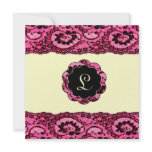 311-Pink Lace & Lips Monogram Personalized Invitation