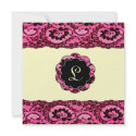 311-Pink Lace & Lips Monogram invitations