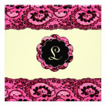311-Pink Lace & Lips Monogram Personalized Invitation