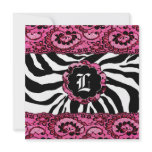 311-Pink Lace Zebra & Diamonds Monogram Custom Announcement