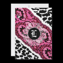 311-Pink Leopard and Lace Invitation