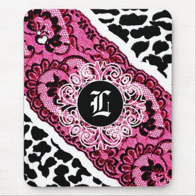 311-PINK LEOPARD LACE MONOGRAM MOUSE PAD by Jill311