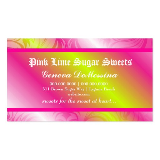 311-Pink Lime Sugar Monogram Business Cards (back side)