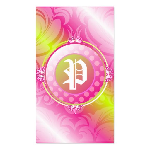 311-Pink Lime Sugar Monogram Business Cards (front side)