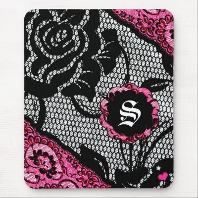 311-PINK PRIMROSE LACE MONOGRAM MOUSE PADS by Jill311