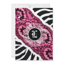 311-Pink Zebra and Lace Invitation
