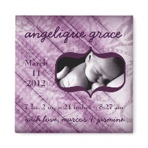 311-PLUSH PURPLE BABY ANNOUNCEMENT magnets