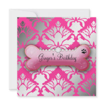 311-Posh Pooch Birthday Invite Damask Shimmer
