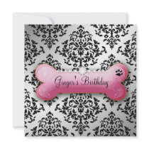 311-Posh Pooch Birthday Invite Faux Silver