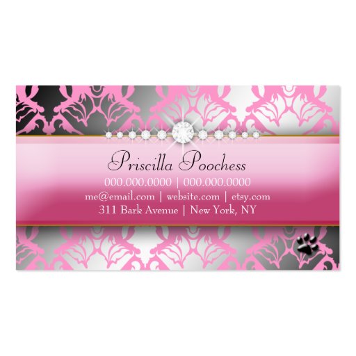 311 Posh Pooch Damask Shimmer Pink Poodle Business Card Template (back side)