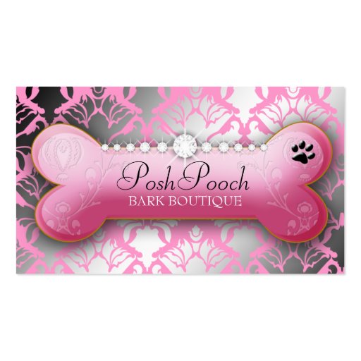 311 Posh Pooch Damask Shimmer Pink Poodle Business Card Template (front side)