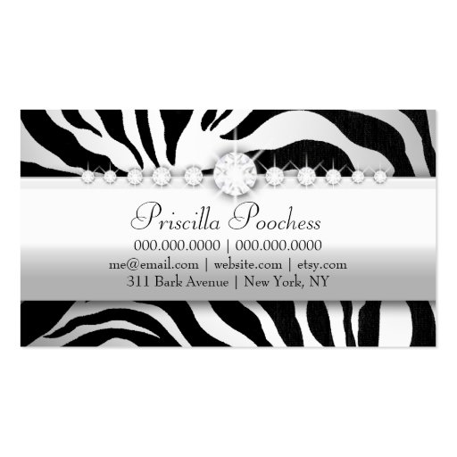 311 Posh Pooch Pink Zebra "Silver" Business Cards (back side)