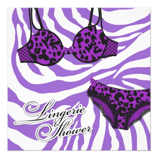 311-Purple Leopard Purple Zebra Lingerie Set Custom Invite (front side)
