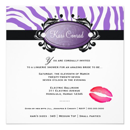 311-Purple Leopard Purple Zebra Lingerie Set Custom Invite