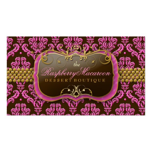 311-Raspberry Macaroon Damask Business Card (front side)
