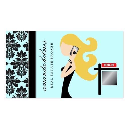 311 Real Estate Blonde Fashionista  | Blue Business Card (front side)