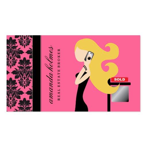 311-Real Estate Blonde Fashionista  | Rose Pink Business Card Templates