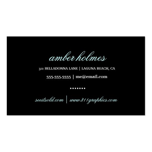 311 Real Estate Fashionista Brunette Black Business Card Templates (back side)