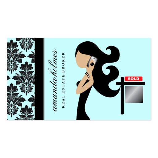 311 Real Estate Fashionista Brunette Black Business Card Templates (front side)