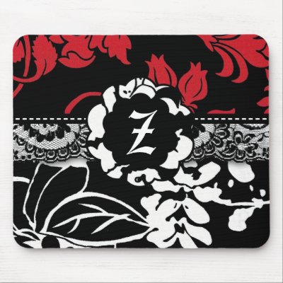311-RED BLACK FLORAL MONOGRAM MOUSEPADS by Jill311
