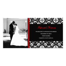 311-RED DAMASK WEDDING PHOTO CARD