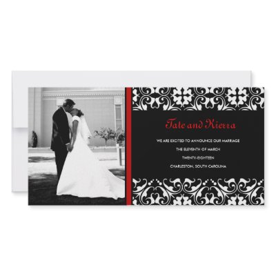 311-RED DAMASK WEDDING PHOTO CARD by Jill311