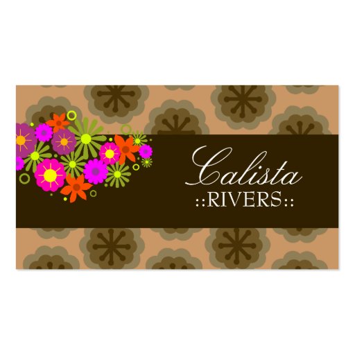 311-RETRO FLOWERS | TAN BACK BUSINESS CARDS (front side)