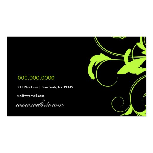 311 Roxy Lime and Black Business Card Templates (back side)