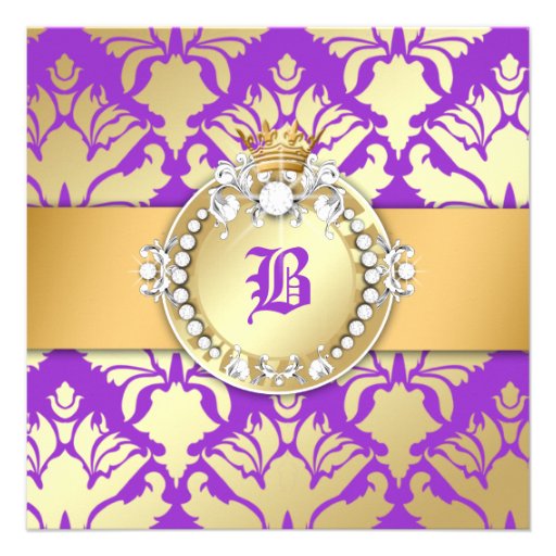 311-Royal Damask Shimmer Queen Sweet Sixteen Personalized Announcements