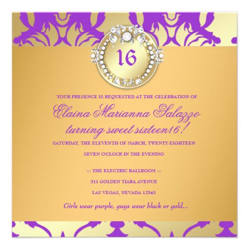 311-Royal Damask Shimmer Queen Sweet Sixteen Personalized Announcements