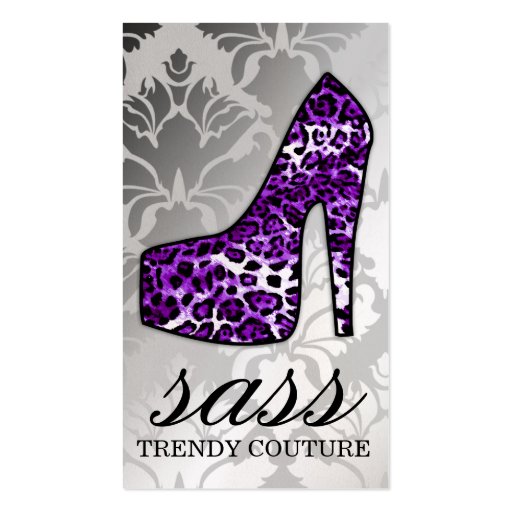 311 Sass Hot Purple Leopard Heel Business Card Templates (front side)