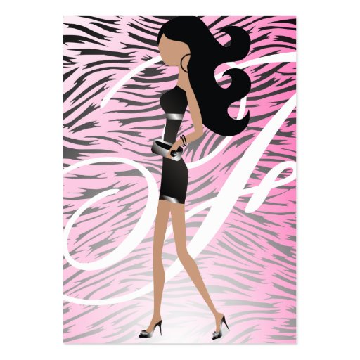 311-Sassy Fashionista Monogram Pink | Hip Zebra Business Card (front side)